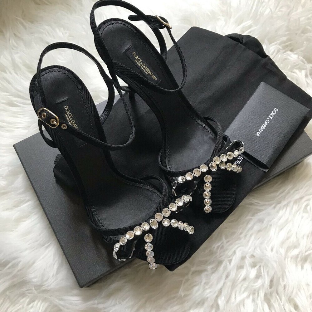 DOLCE&GABBANA Jewelled-Bow Grosgrain Sandals